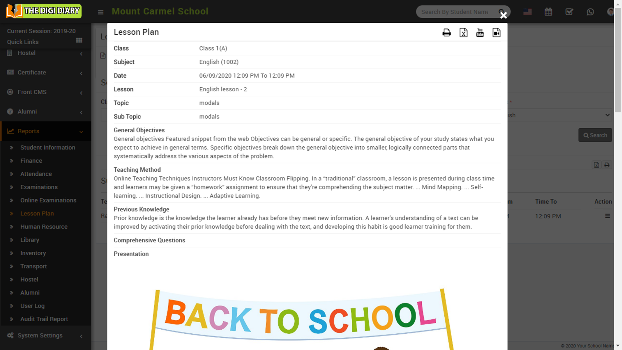 lesson plan view