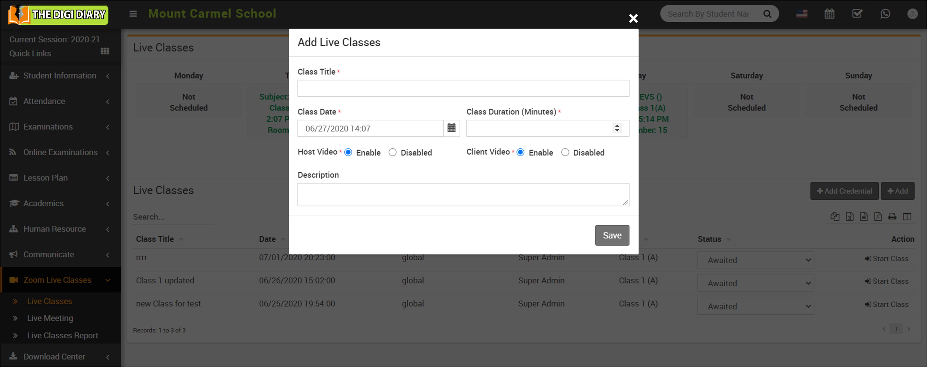 add live class teacher from timetable