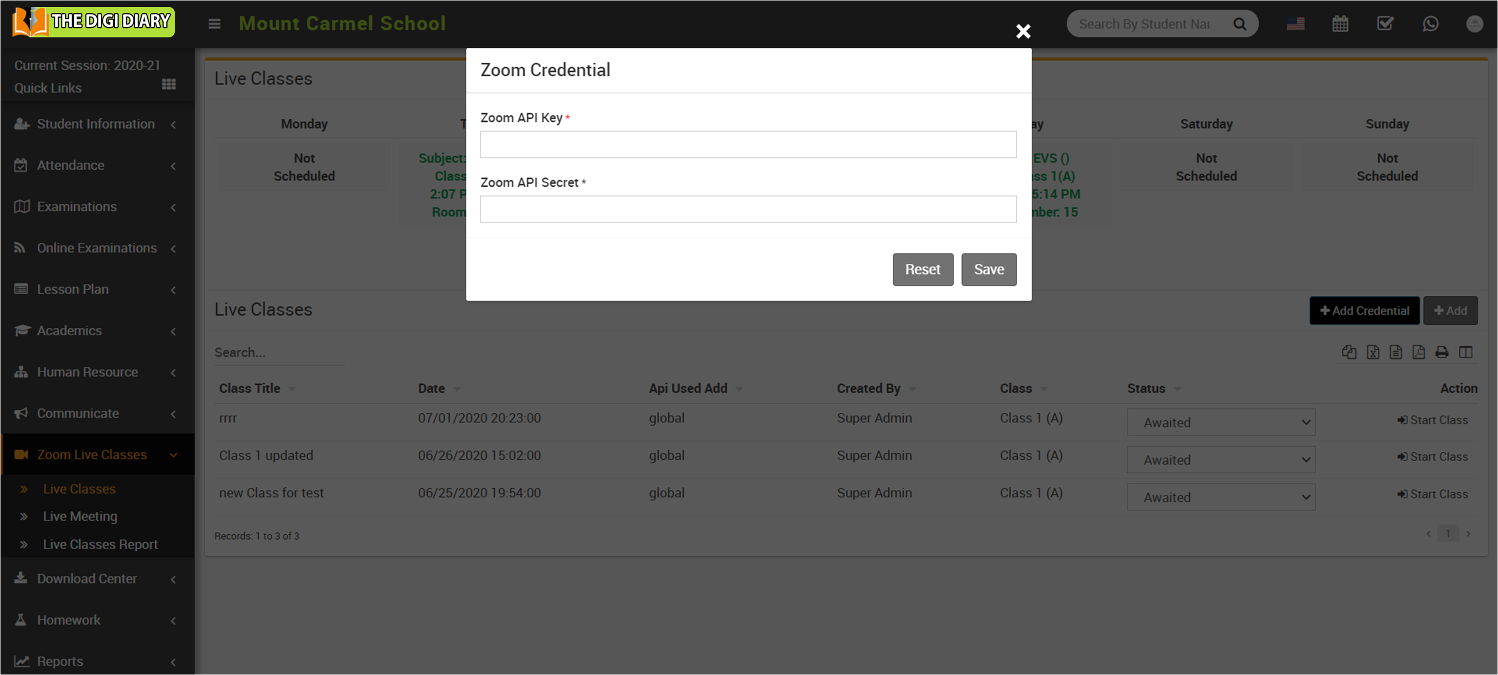 add zoom credentials teacher