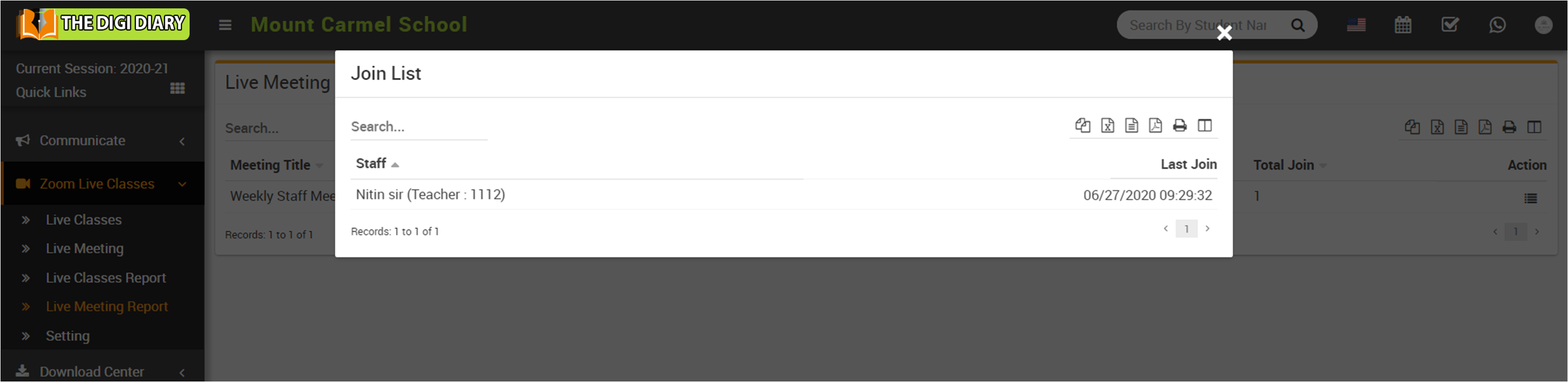 live meeting report join list