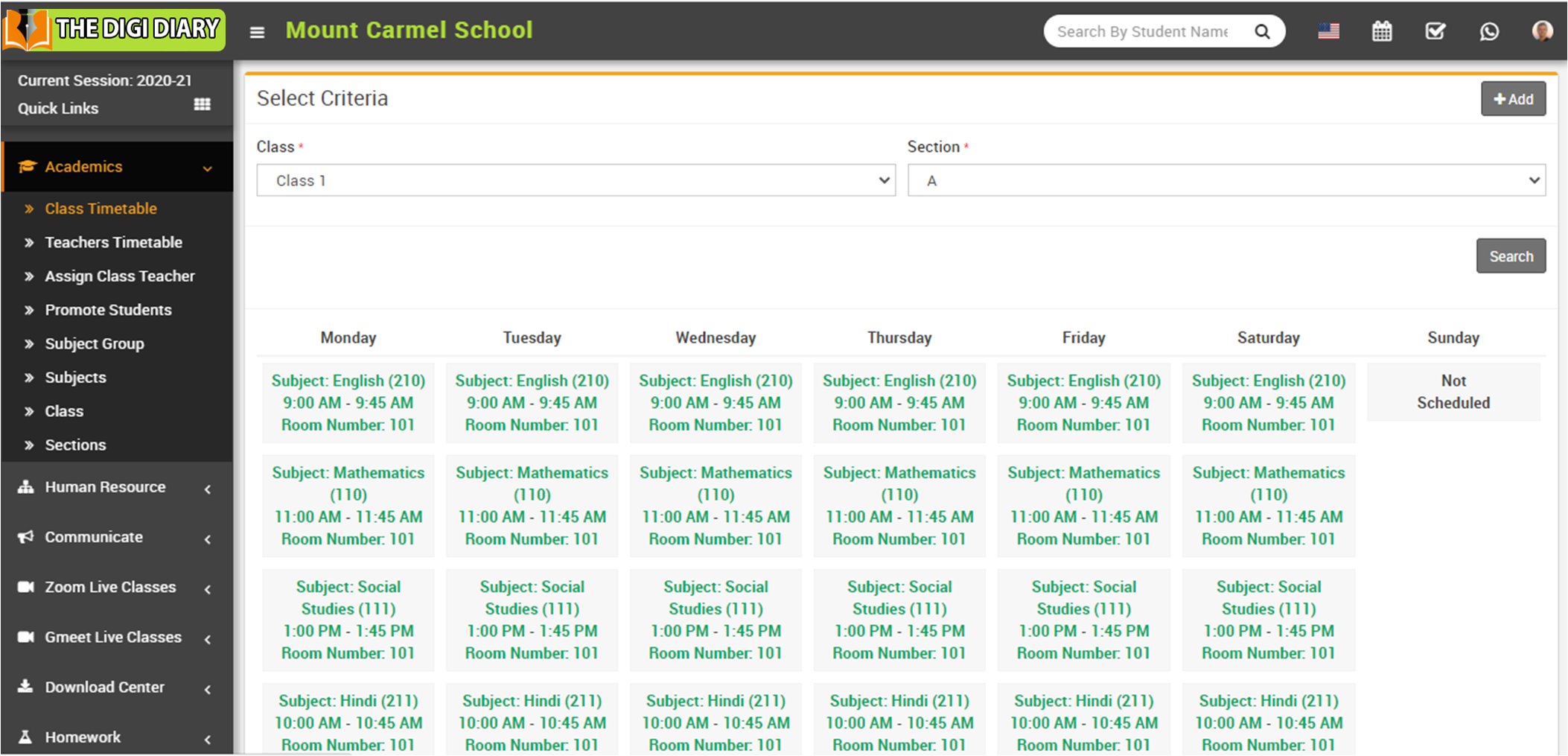 View class timetable image