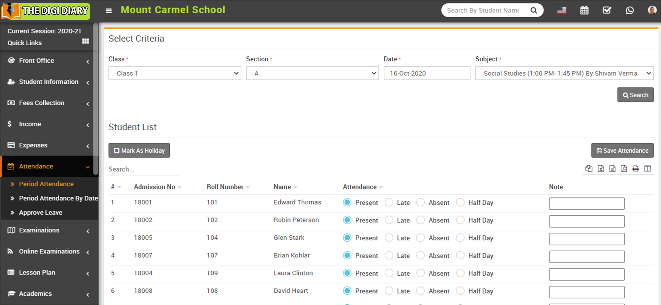 Mark period attendance image 