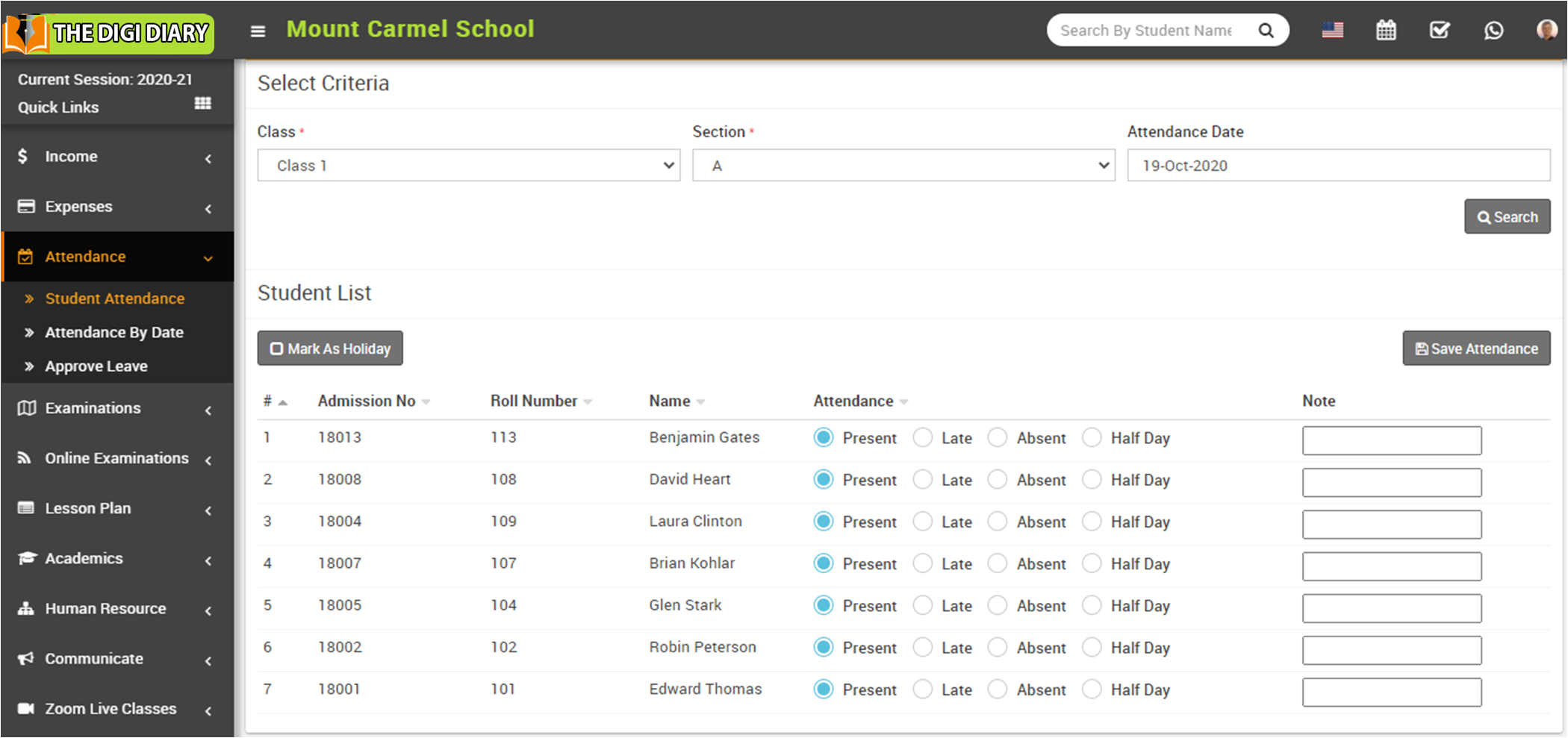 Mark student attendance image