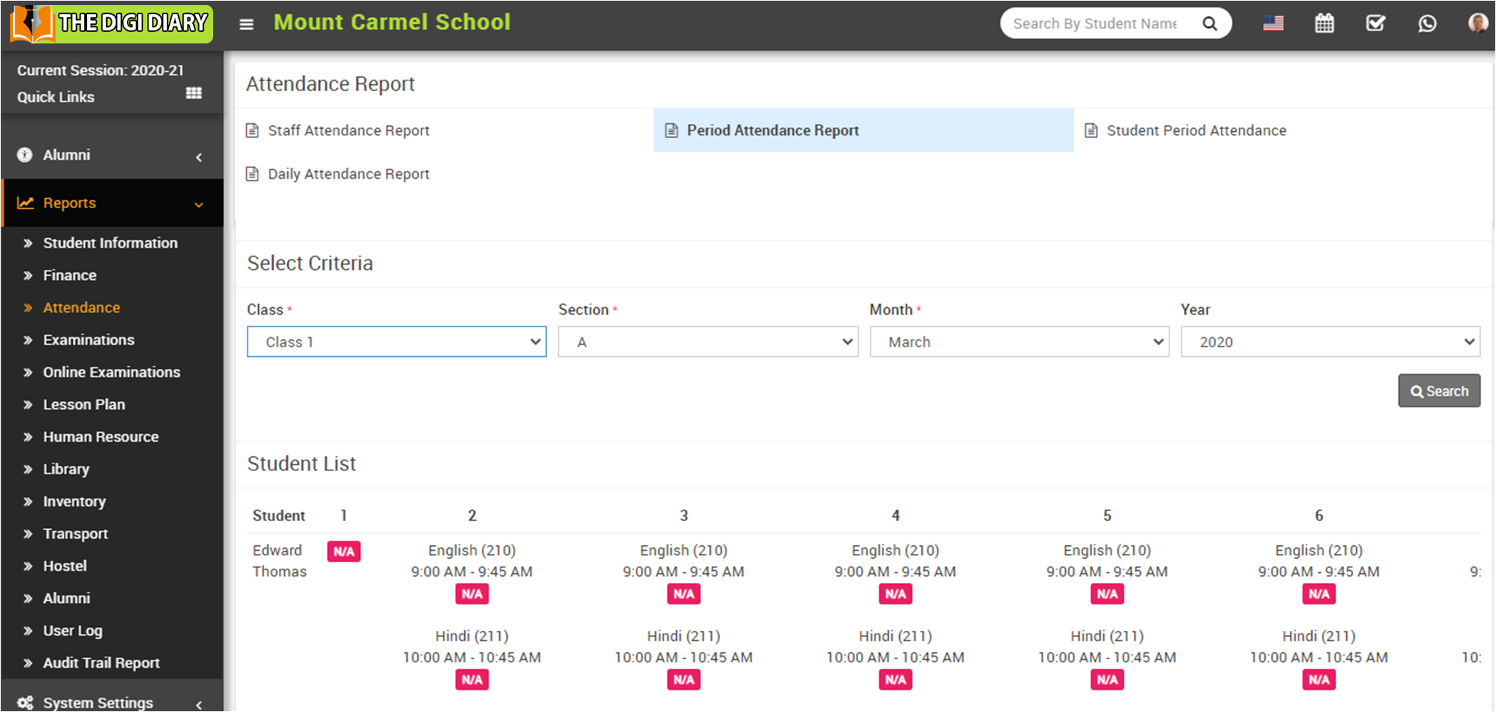 Period attendance report image