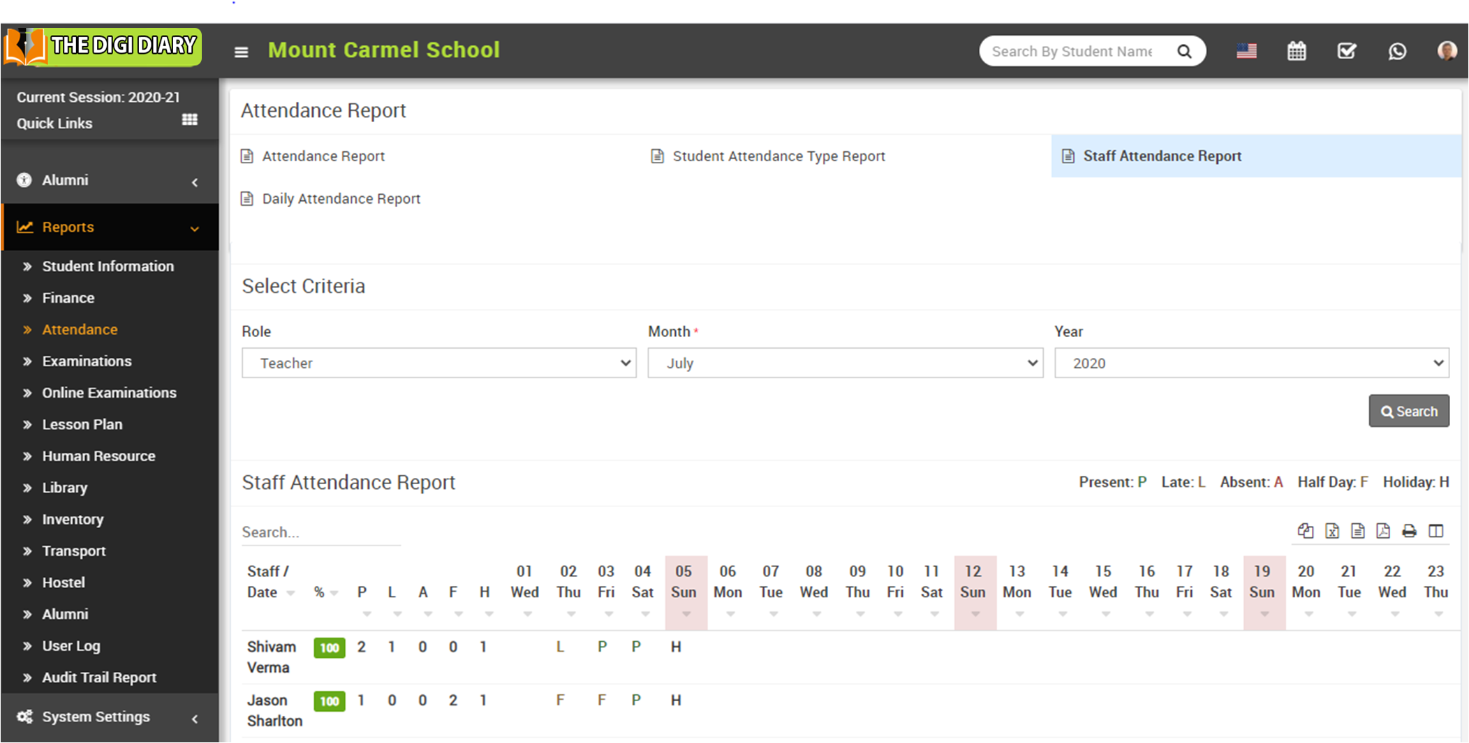 staff attendance report image