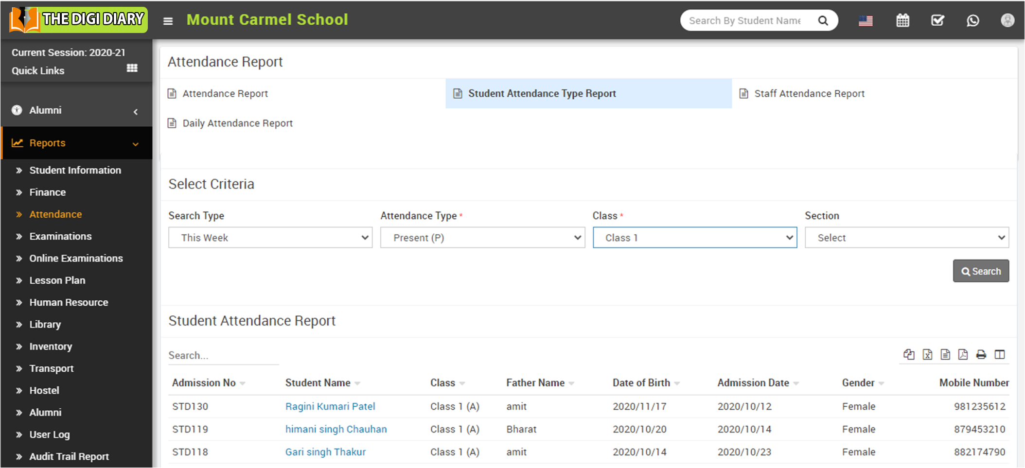 Student attendance type report image