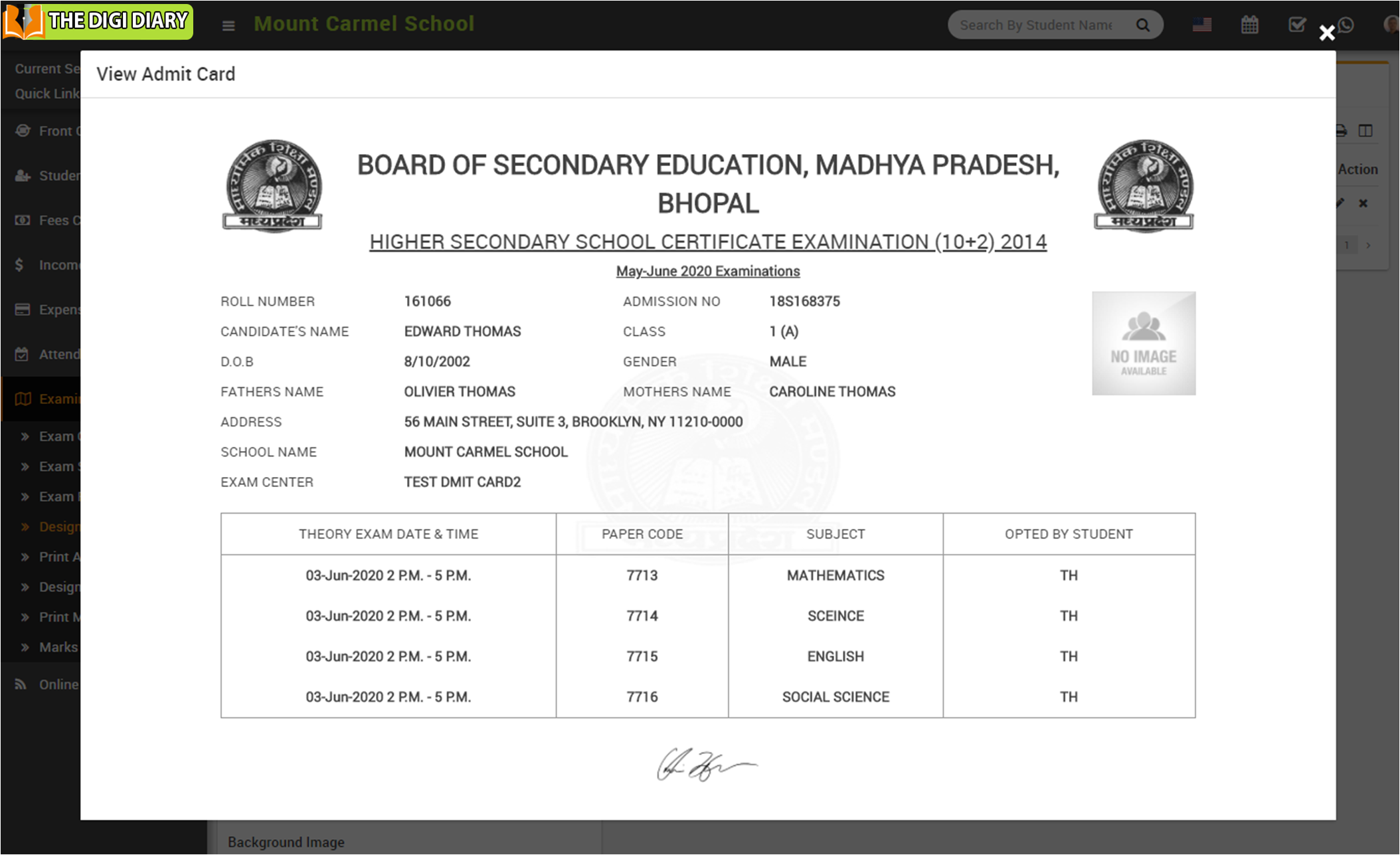 View admit card