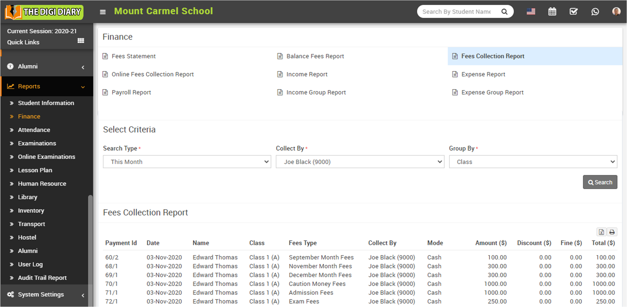 fees collection report image