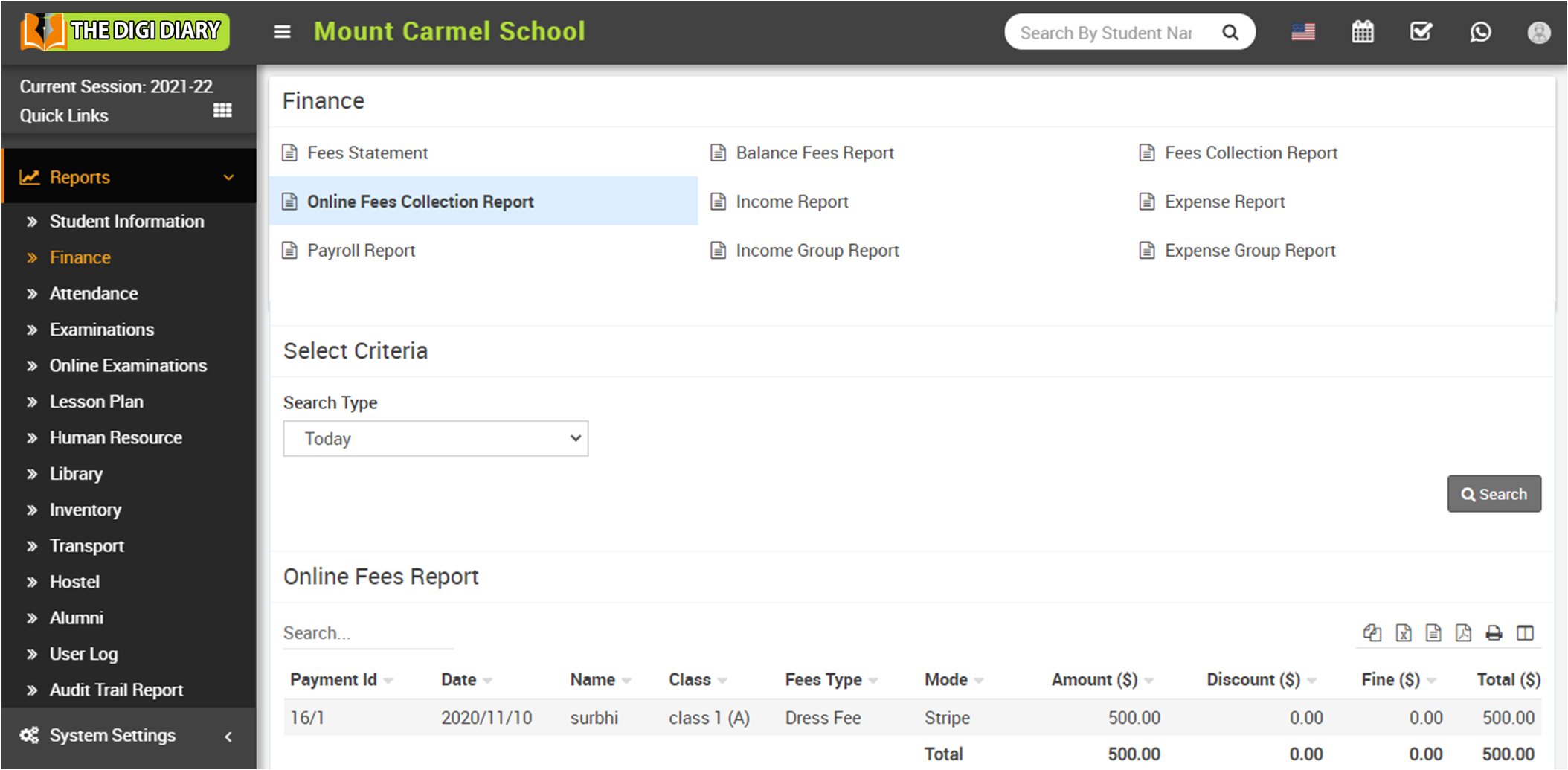 Online fees collection report image