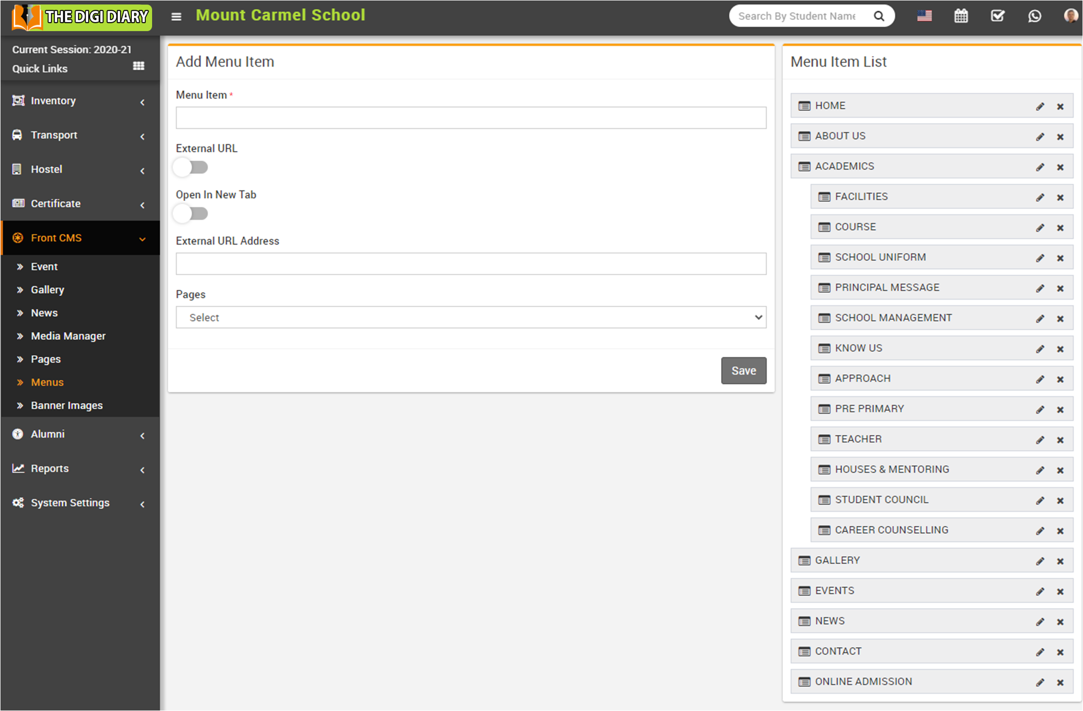Add menu item image