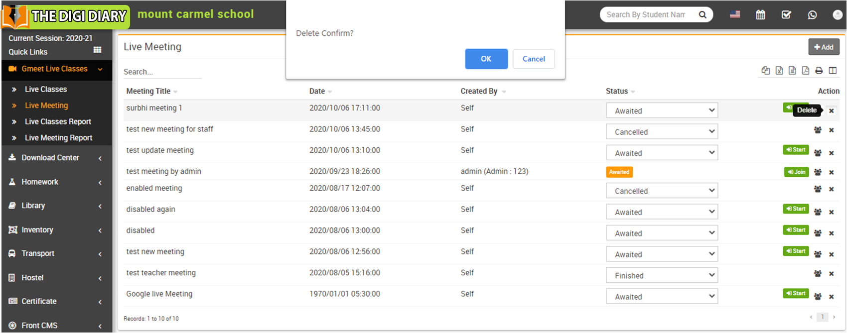 Gmeet delete live meeting