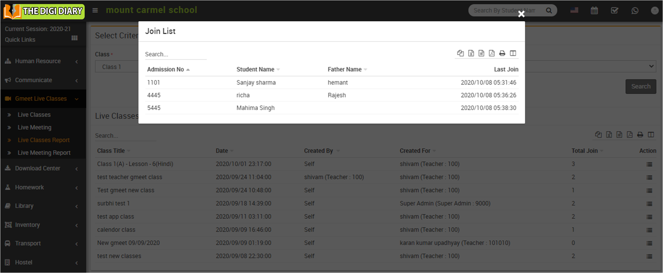  joined student list in live class image