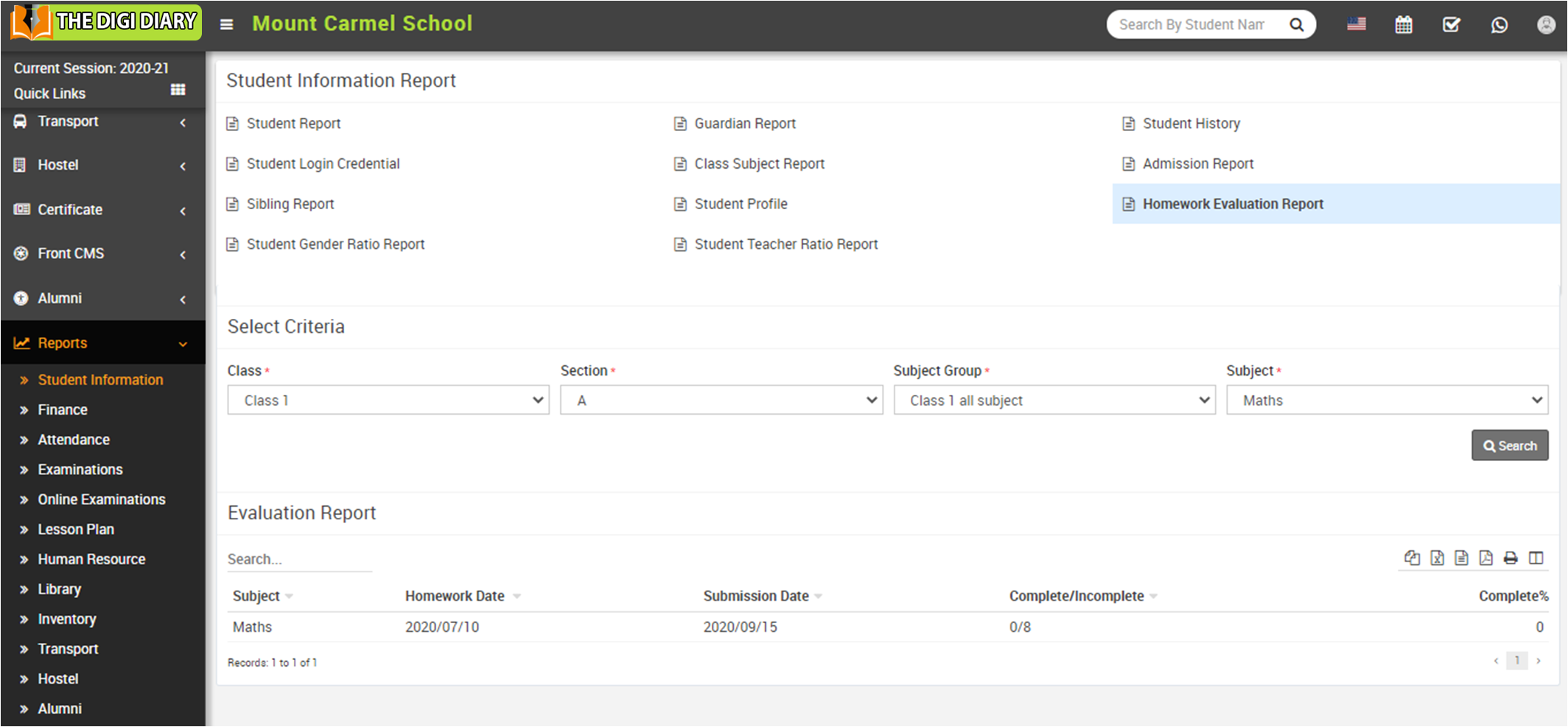 homework evaluation report image
