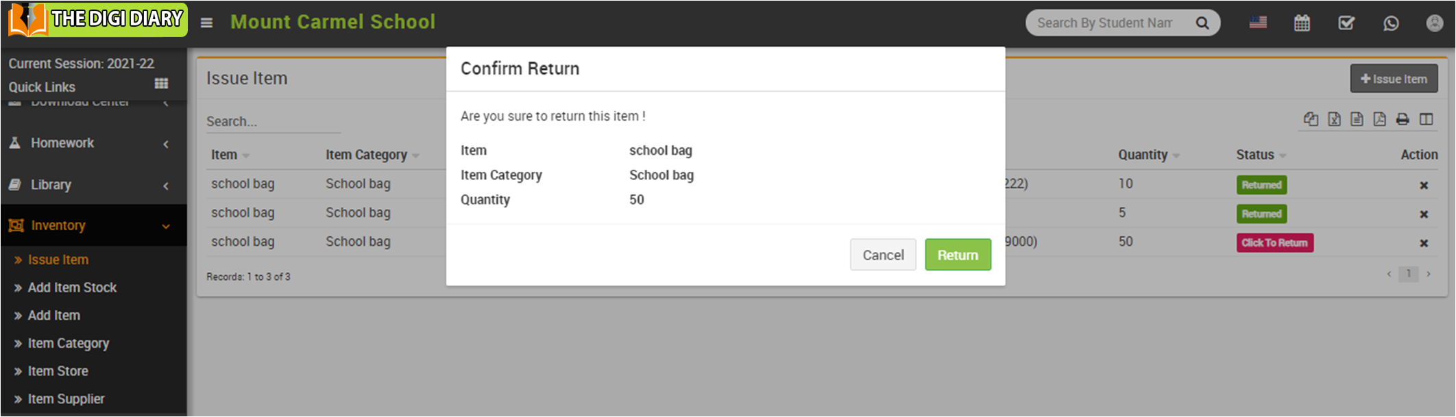 Issue item confirm return image
