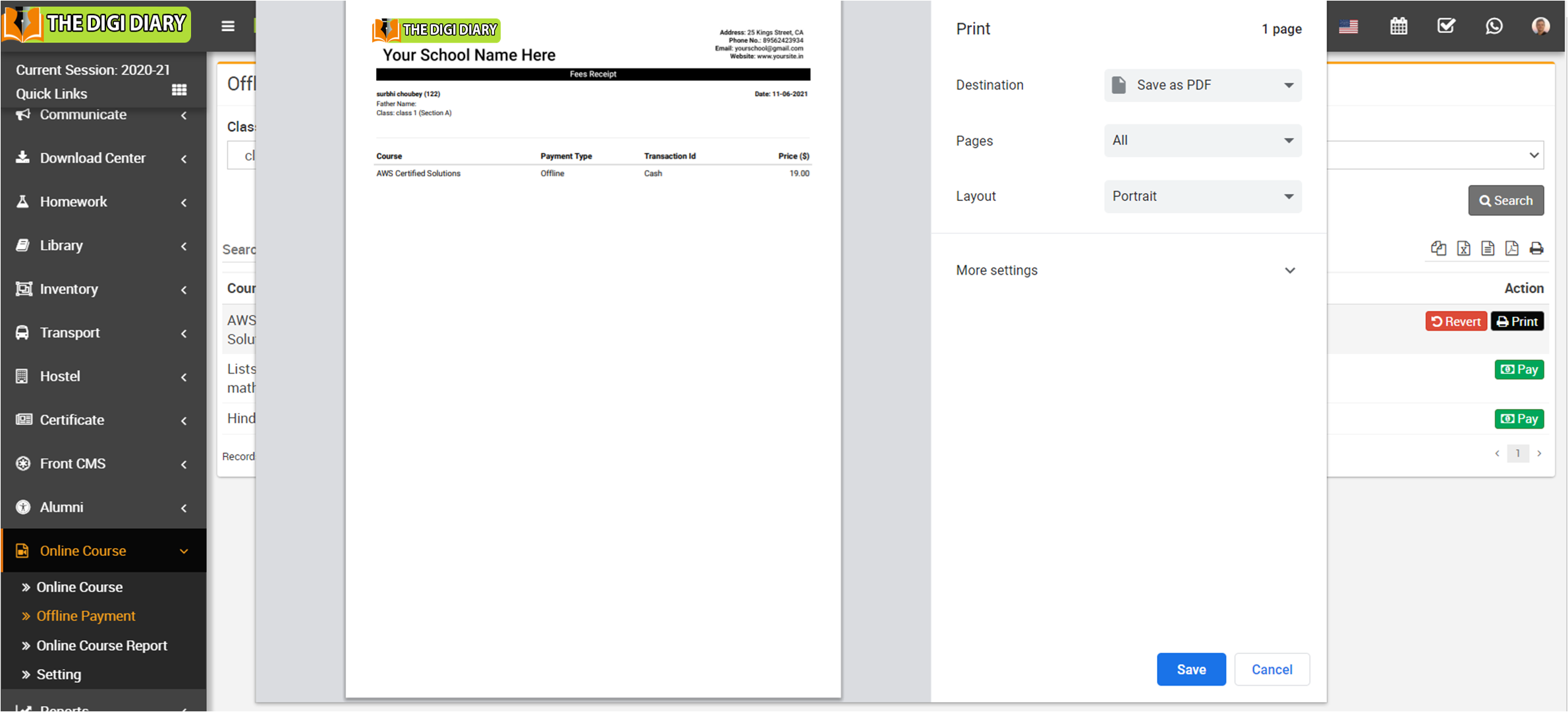 print ofline payment payslip