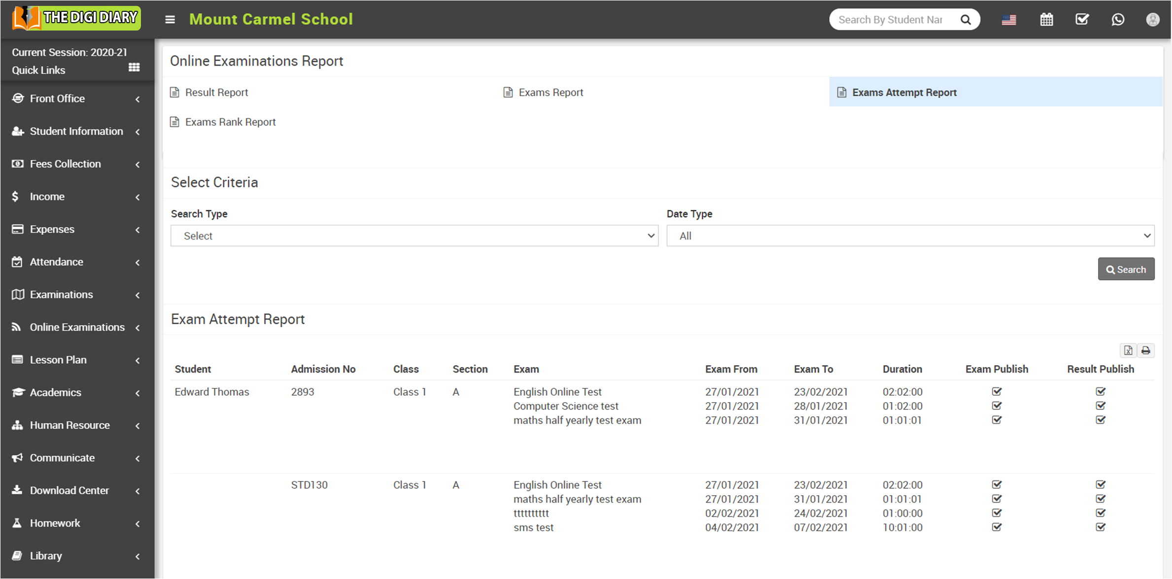 Online Exam Attempt Report