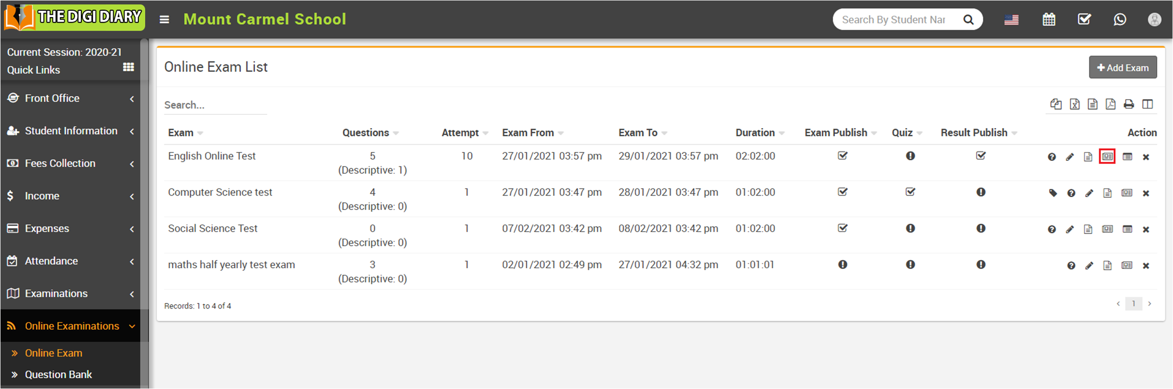 evaluate exam list