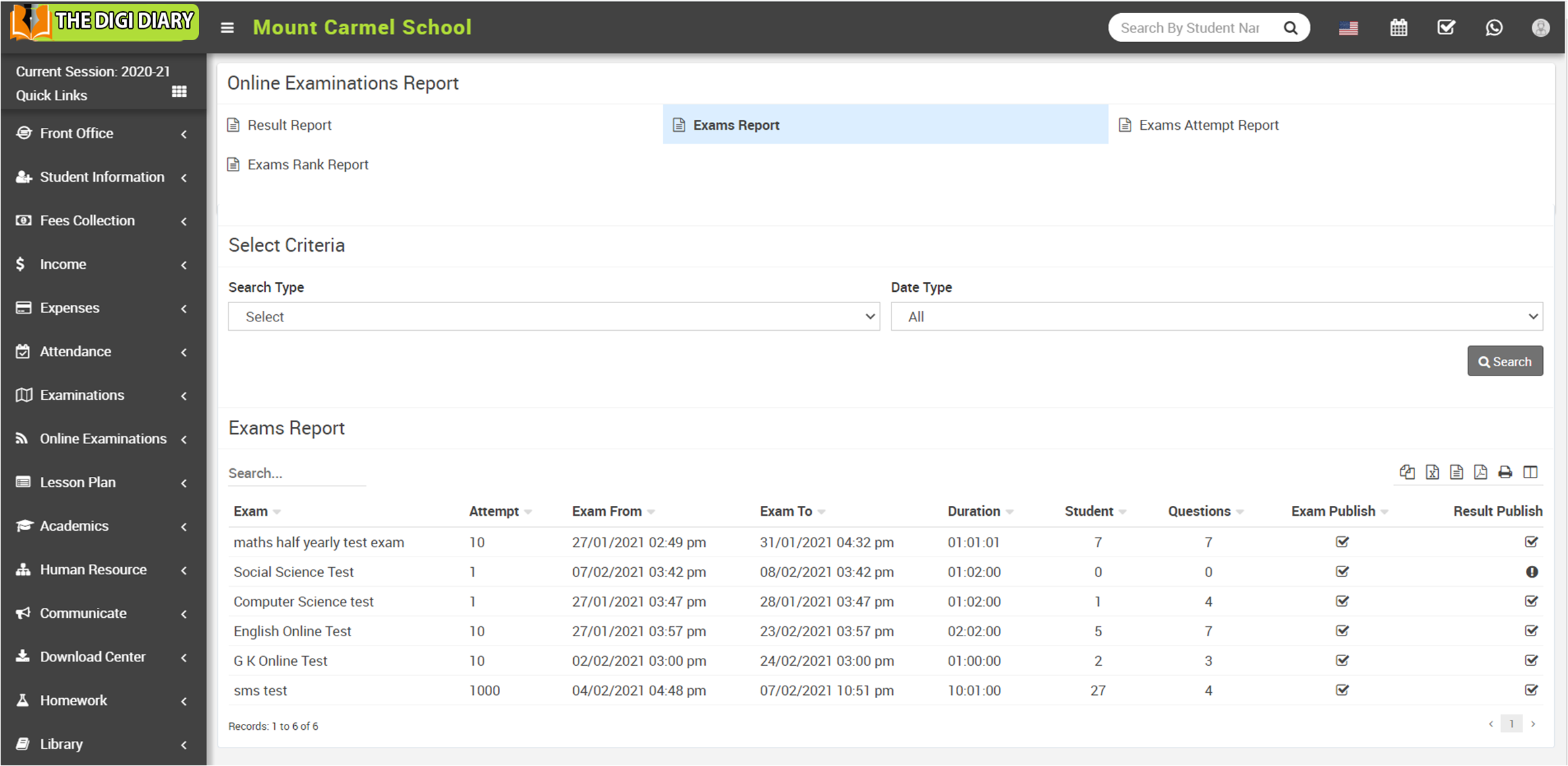 Online Exam Report