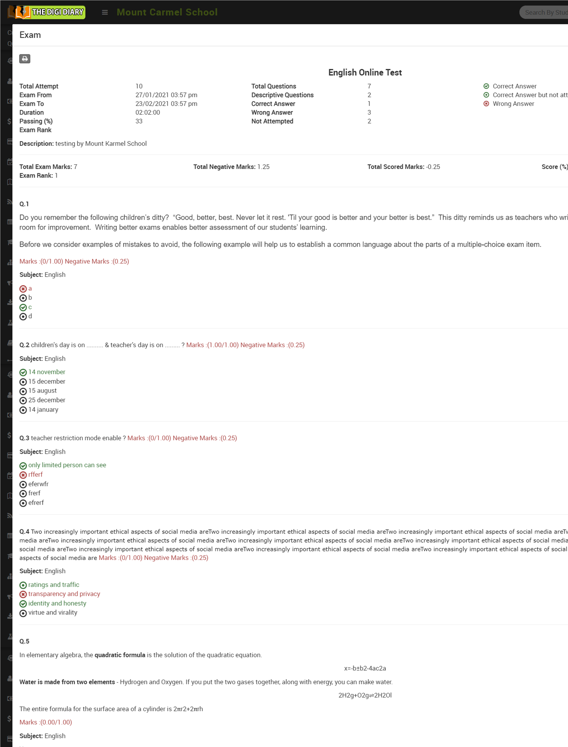Online Exam Report 