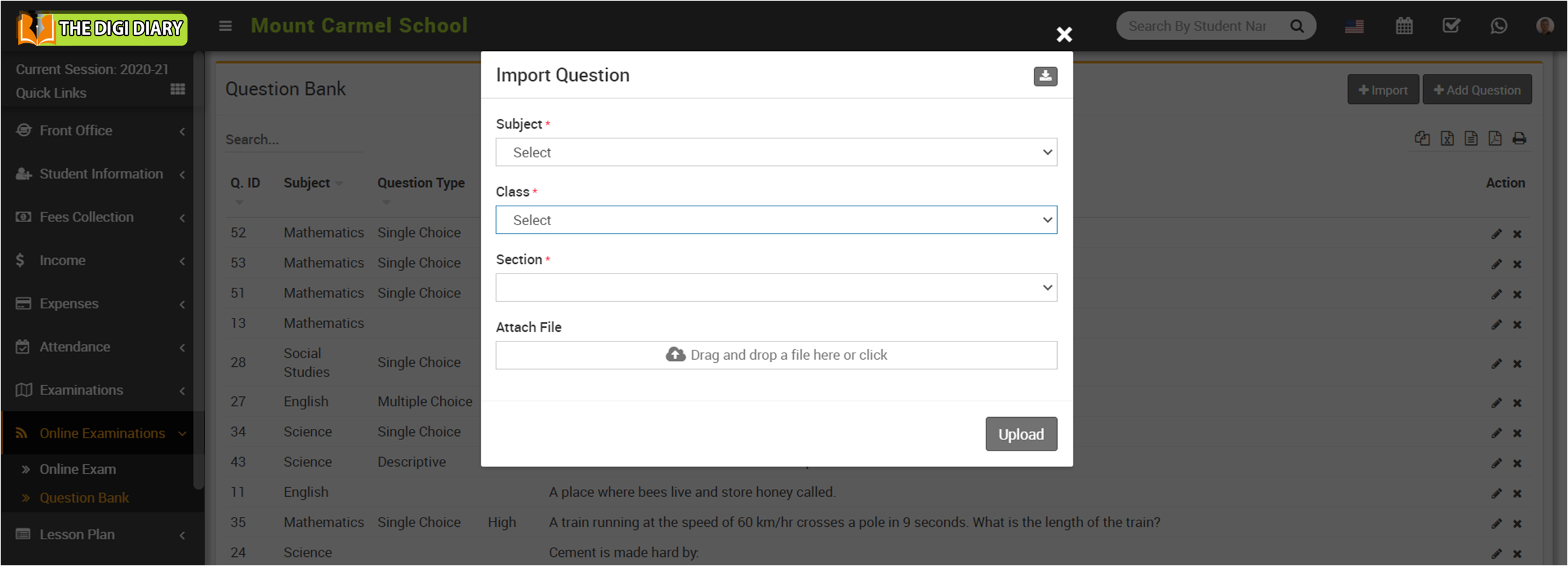 import question in online examination