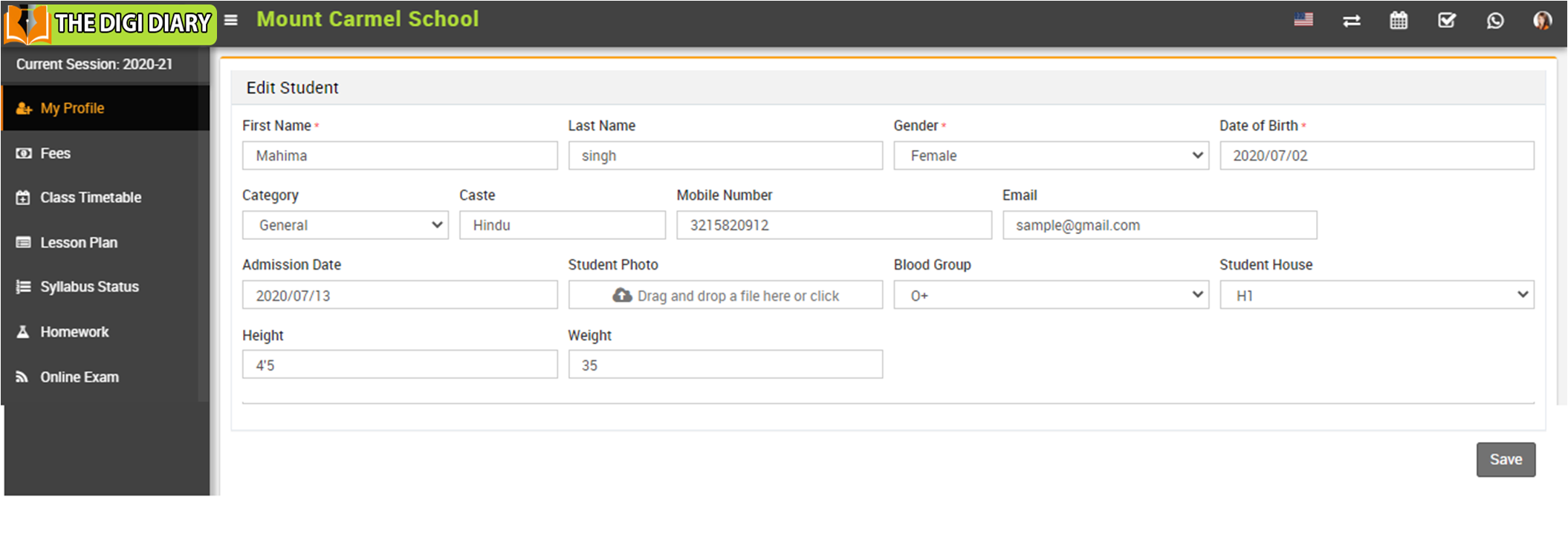 Save Student Profile Information