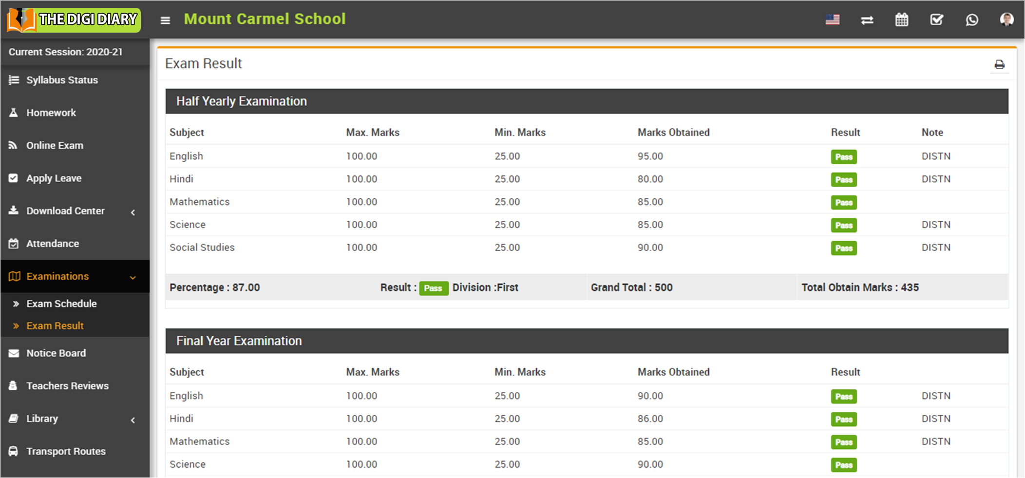 Student Exam result image