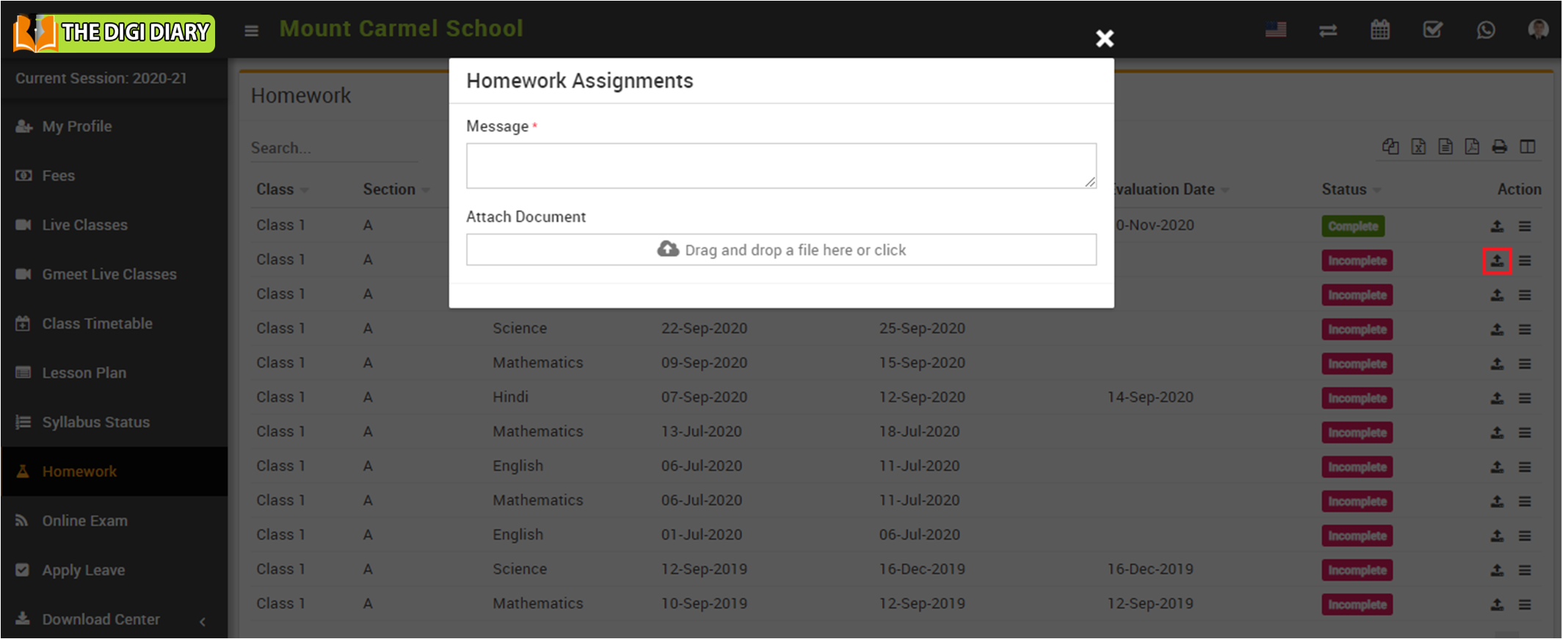 student upload homework image