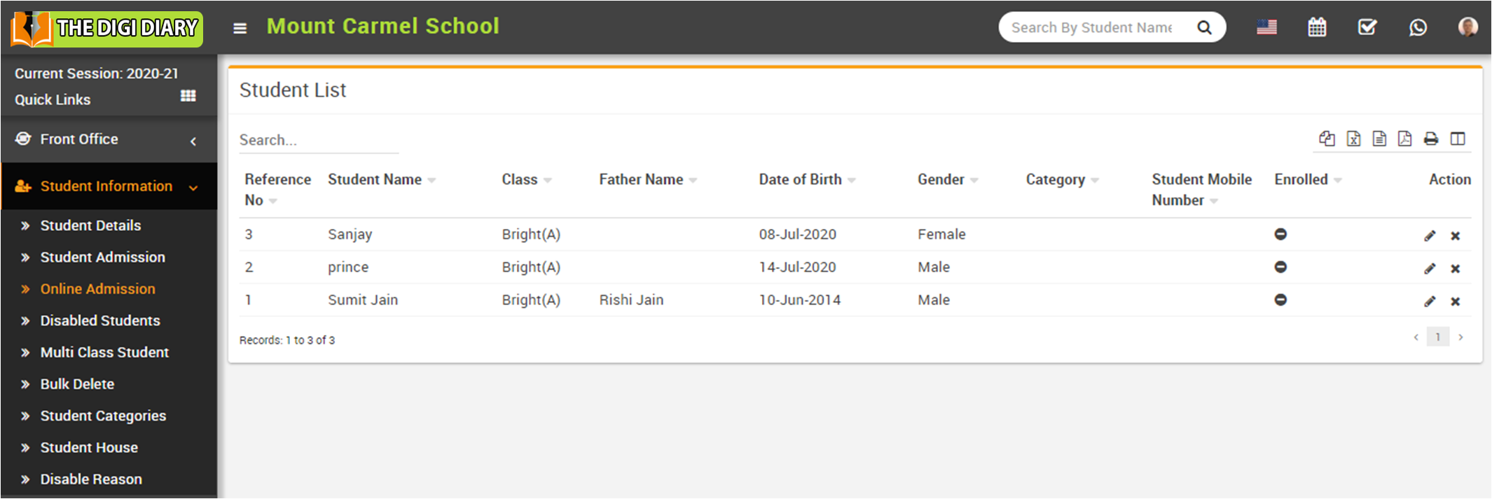 Online admission student list image