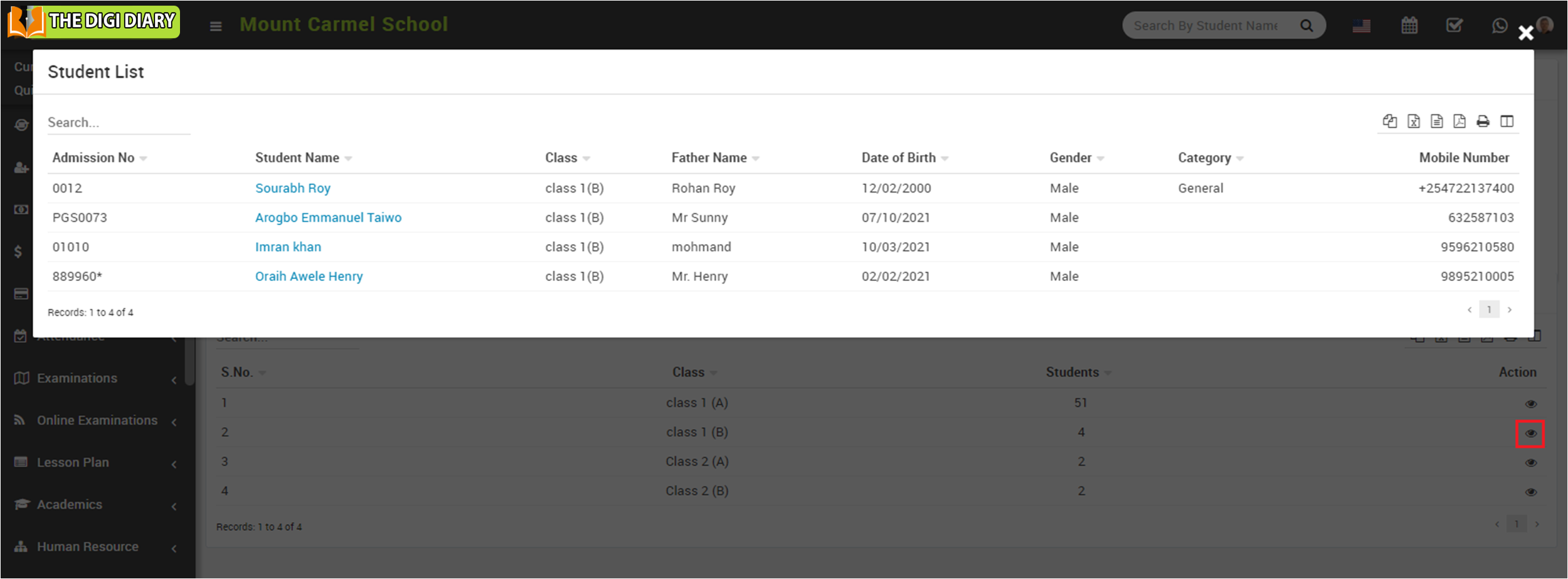 class section wise student list
