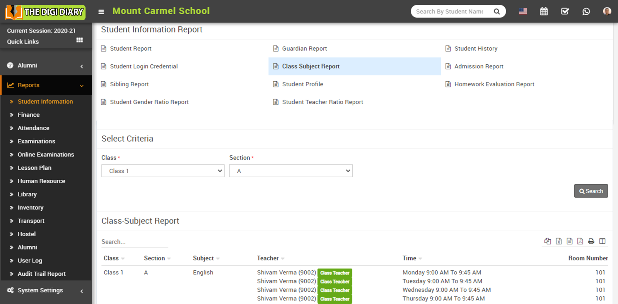 Class subject report image