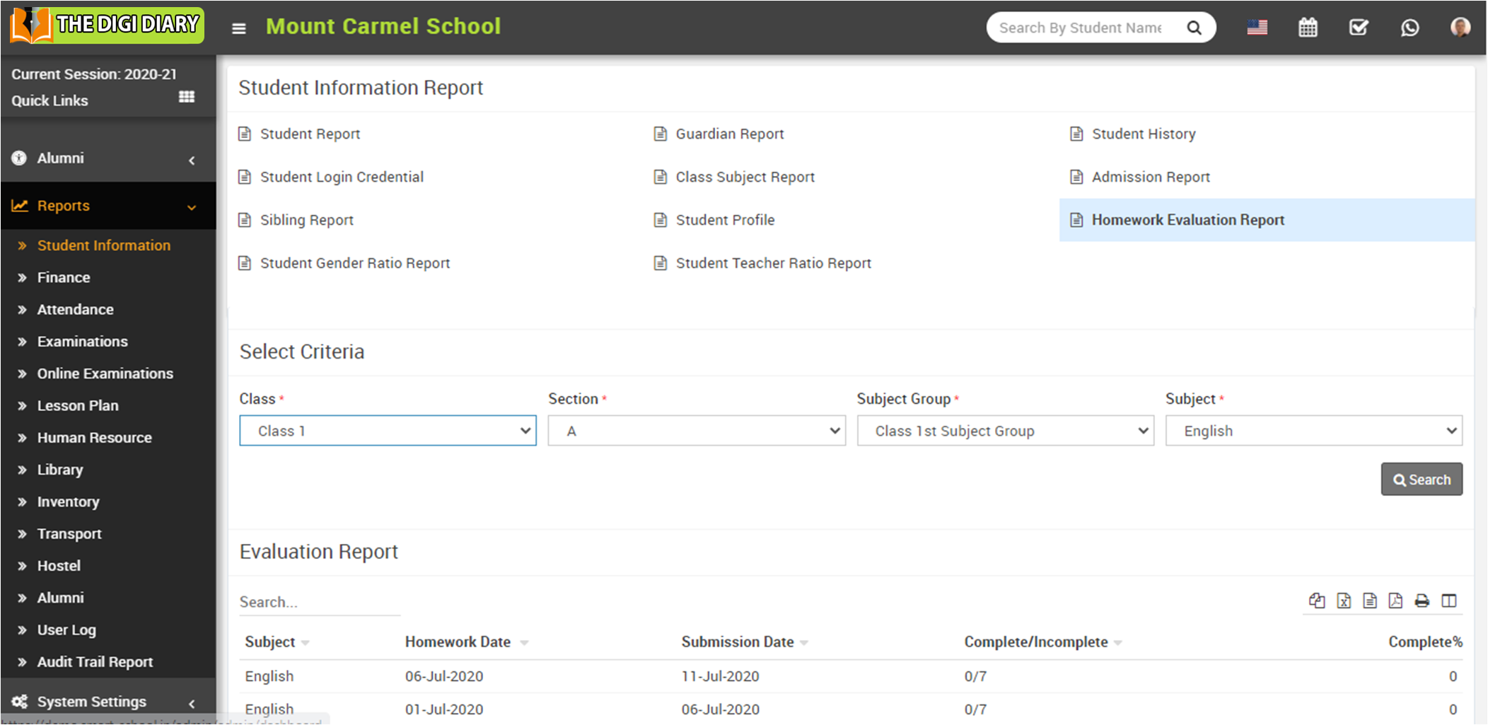 Homework evaluation report image