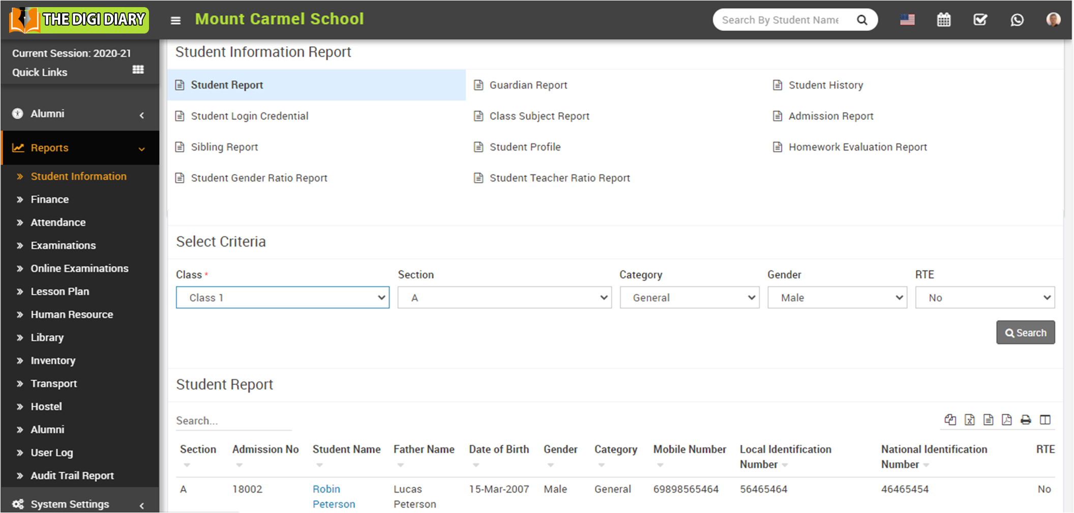 Student report image